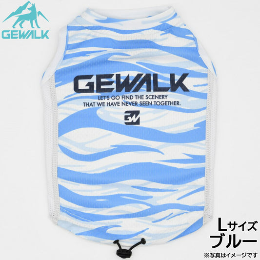 ジウォーク GEWALK ウェーブ プリント アクティブ クーリング タンクトップ L ブルー