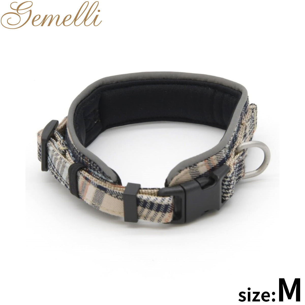 ジェメリ Gemelli クラシカルチェックカラー（首輪） M ベージュ