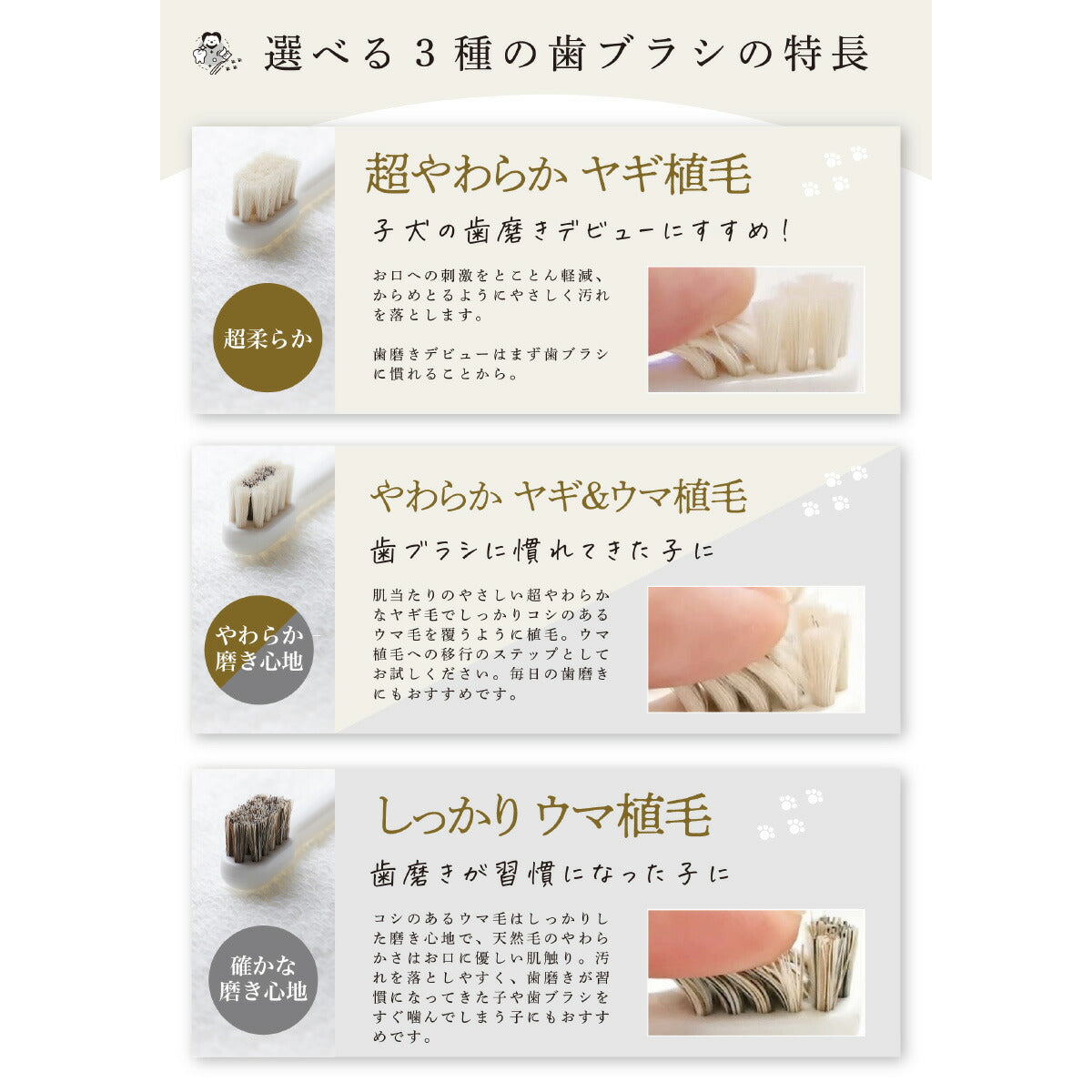 MIGAKENDE 柔らかい天然毛歯ブラシ ミガケンデ ウマ植毛 確かな磨き心地 小型犬用