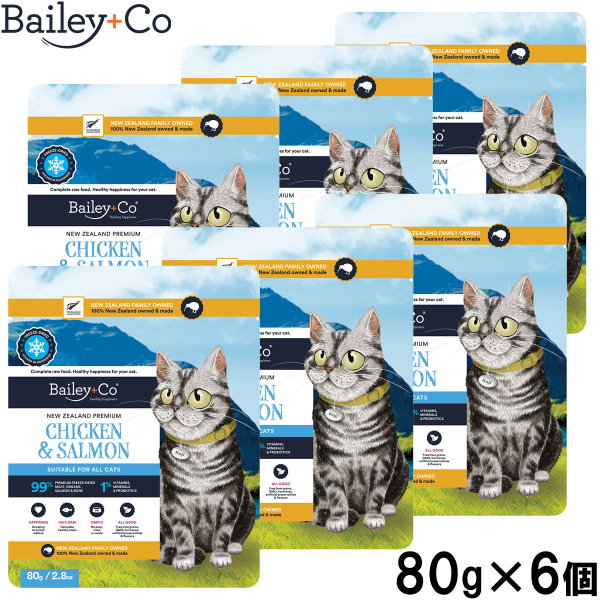 ベイリーコー Bailey＋Co フリーズドライ コンプリート チキン＆サーモン キャットフード 80g×6個