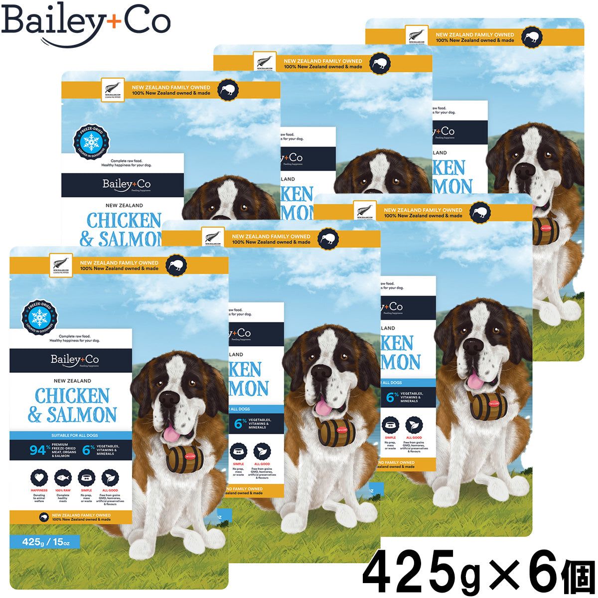 ベイリーコー Bailey＋Co フリーズドライ コンプリート チキン＆サーモン ドッグフード 425g×6個