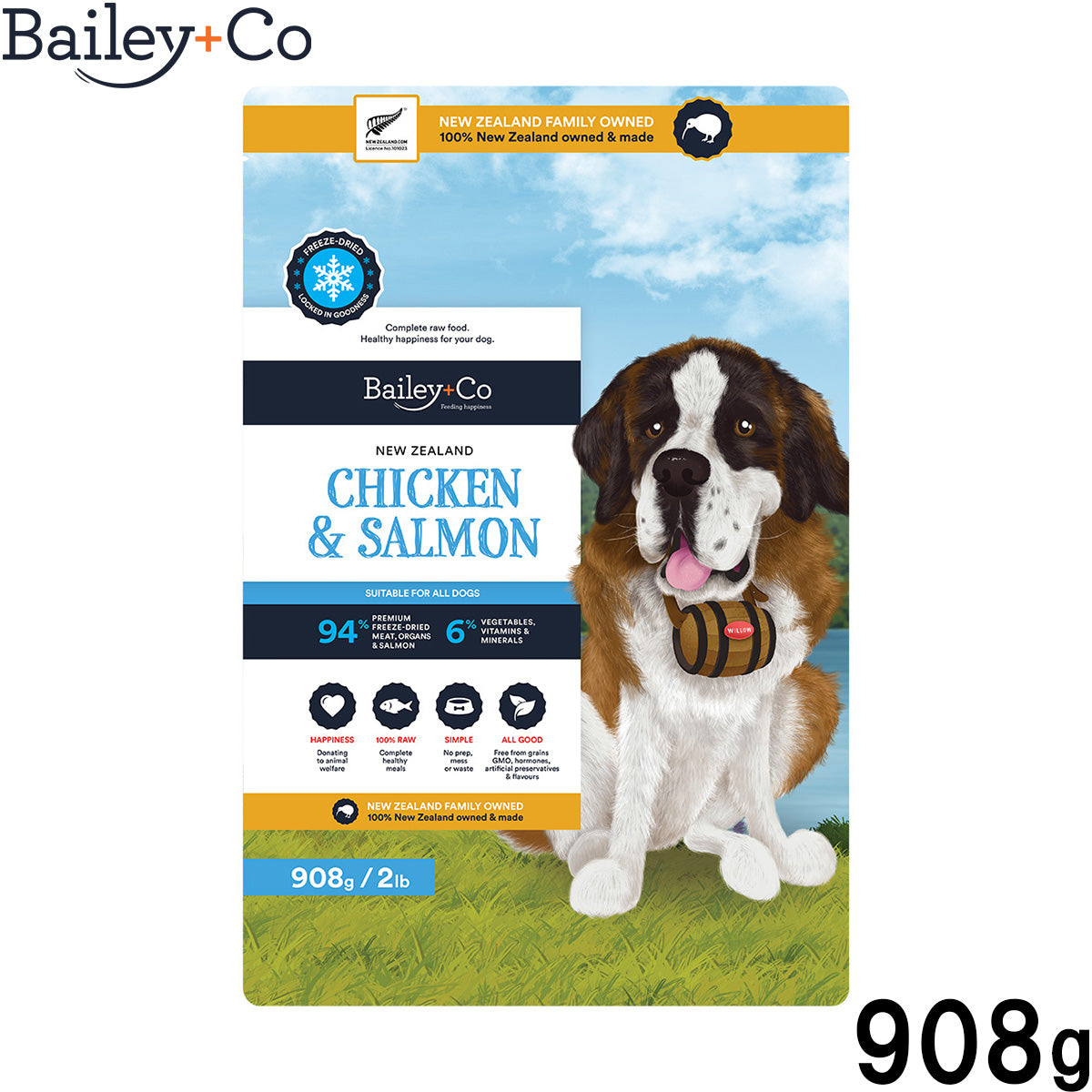 ベイリーコー Bailey＋Co フリーズドライ コンプリート チキン＆サーモン ドッグフード 908g