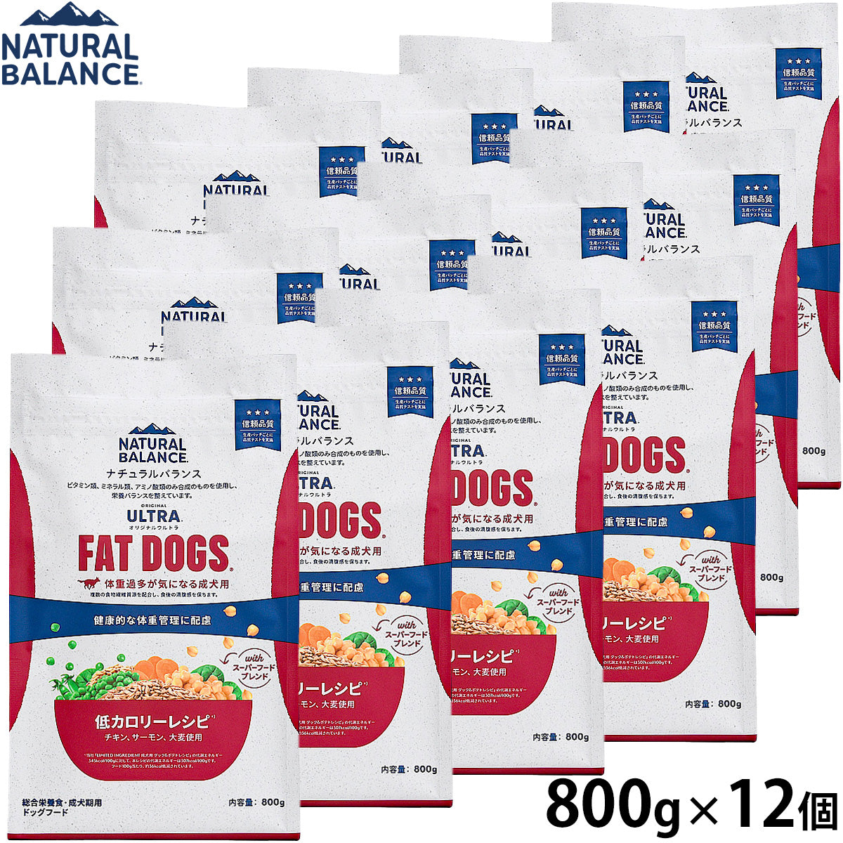 ナチュラルバランス ドッグフード オリジナルウルトラ 成犬用 チキン＆サーモン 低カロリー 800g×12個セット