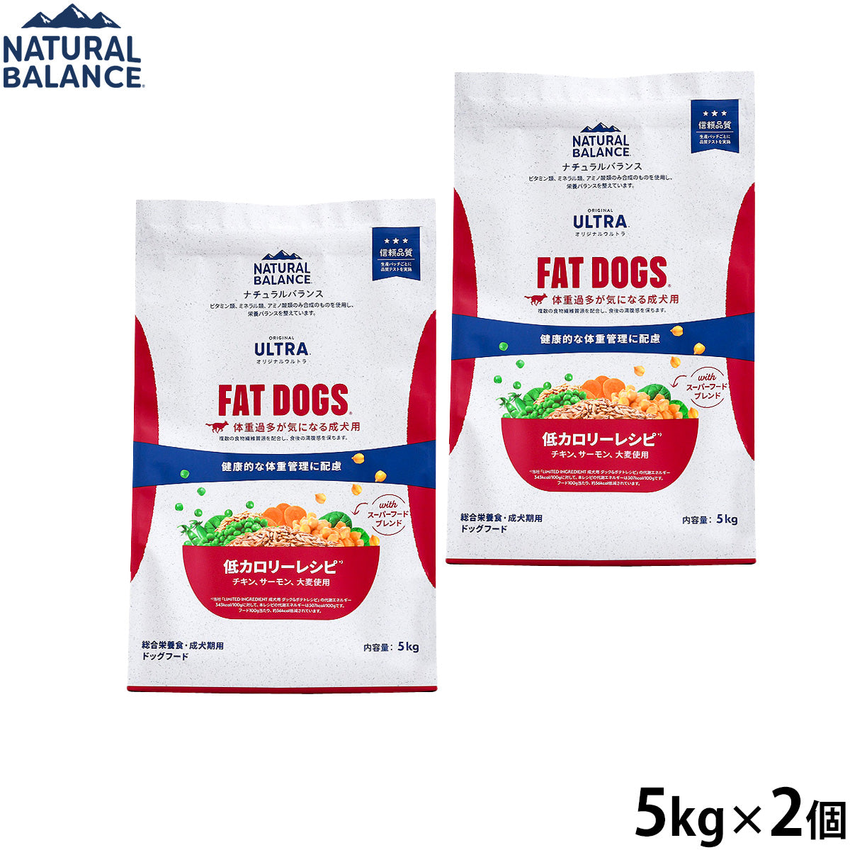 ナチュラルバランス ドッグフード オリジナルウルトラ 成犬用 チキン＆サーモン 低カロリー 5kg×2個セット