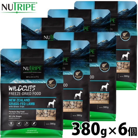 ニュートライプ NUTRIPE ドッグフード ワイルドカット フリーズドライ キングサーモン&ラムwithグリーントライプ 380g×6個