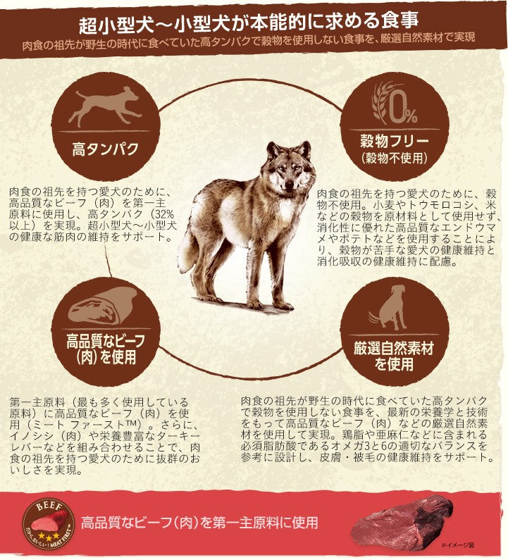ニュートロ ワイルド レシピ 超小型犬～小型犬用 成犬用 ビーフ 800g（ドッグフード 穀物フリー グレインフリー 無添加 犬）