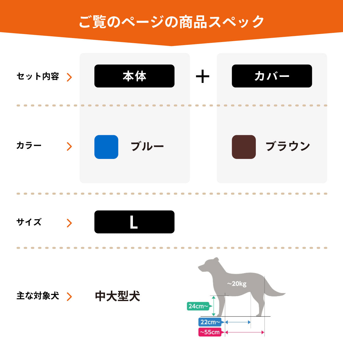 OneAid リラクッション 撥水カバーセット L 本体：ブルー カーバー：ブラウン【送料無料】 犬用 介護 介護用品 ベッド 姿勢安定 中型～大型犬用