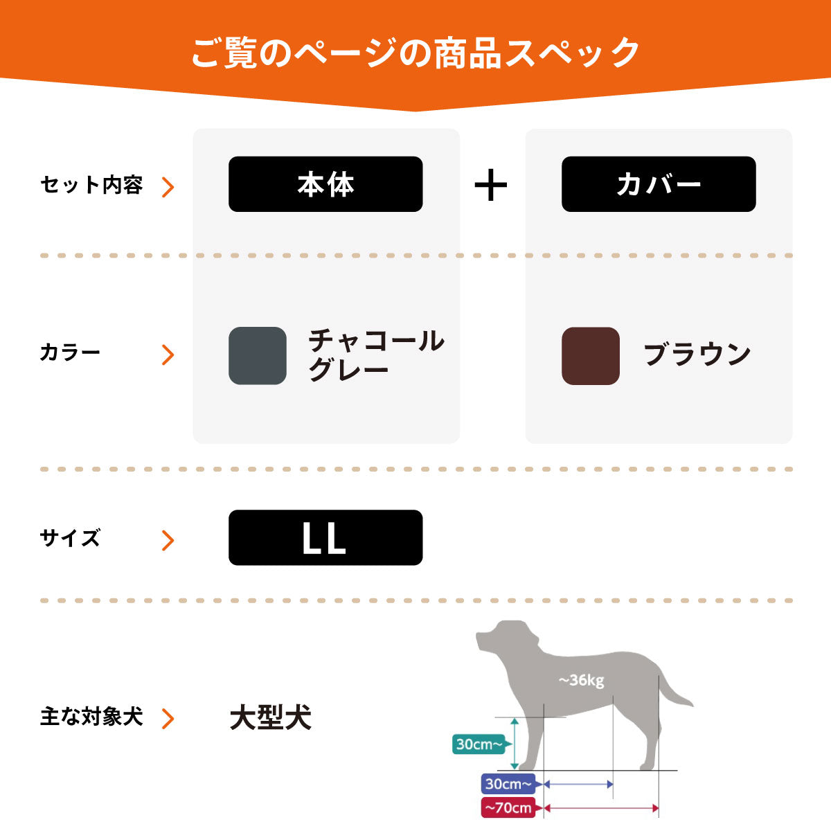 OneAid リラクッション 撥水カバーセット LL 本体：チャコールグレー カバー：ブラウン【送料無料】 犬用 介護 介護用品 ベッド 姿勢安定 大型犬用