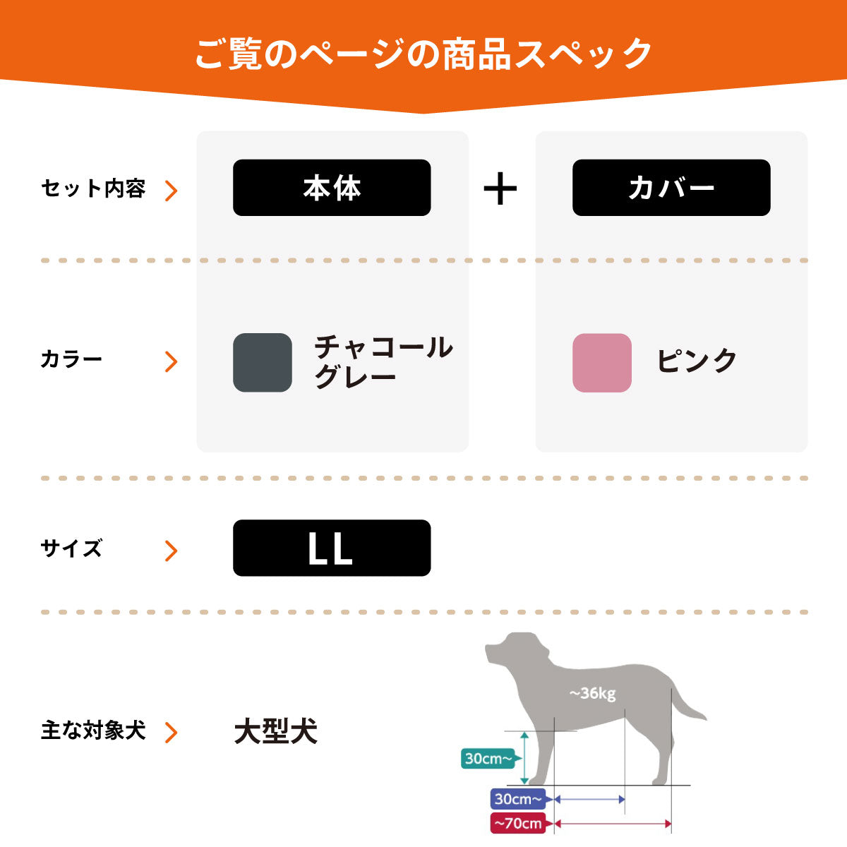 OneAid リラクッション 撥水カバーセット 大型犬用 LL 本体：チャコールグレー カバー：ピンク