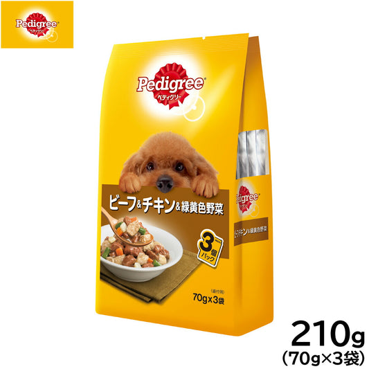 ペディグリー ドッグフード 成犬用 ビーフ＆チキン＆緑黄色野菜 70g×3袋 マースジャパン 犬用