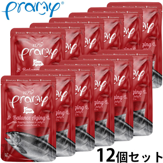 プラミー Pramy キャットフード ウェットフード ツナ・サーモンゼリー バランスエイジング シニア 70g×12個セット