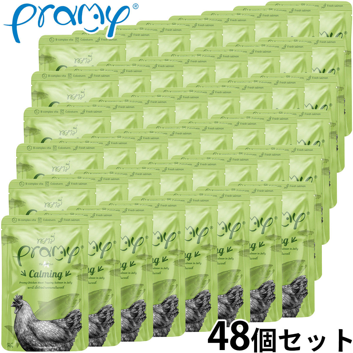 プラミー Pramy キャットフード ウェットフード チキン・サーモンゼリー カーミング 70g×48個セット【送料無料】