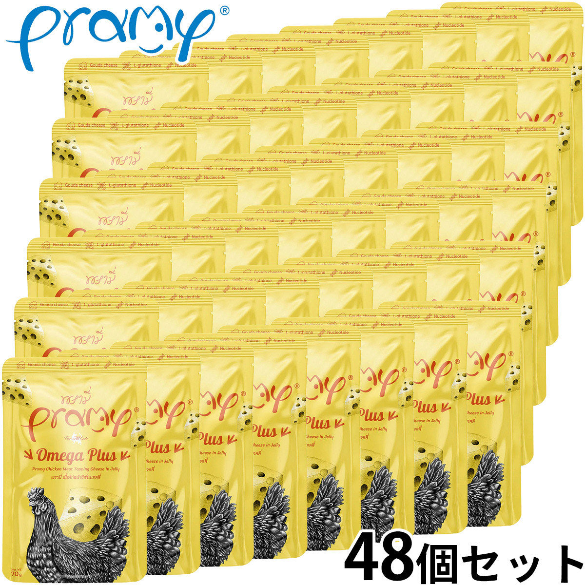 プラミー Pramy キャットフード ウェットフード チキン・チーズゼリー オメガプラス 70g×48個セット【送料無料】