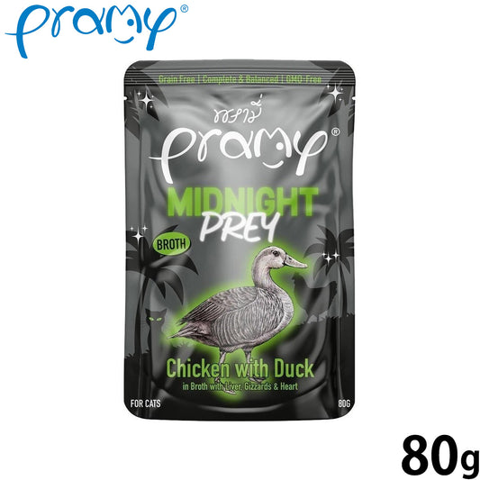 プラミー Pramy キャットフード ウェットフード ミッドナイト チキン ダック ブイヨン仕立て アダルト 80g