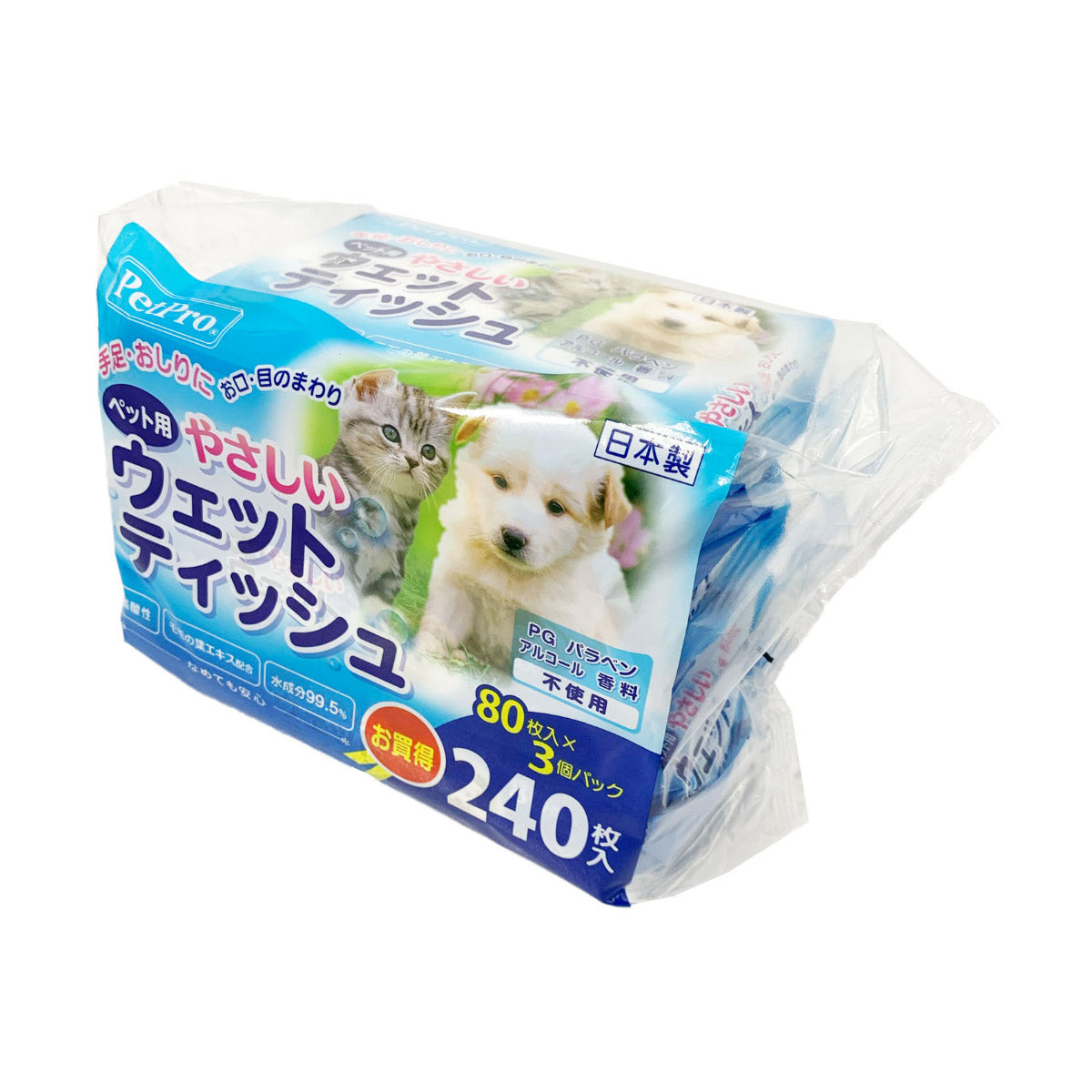 ペットプロ やさしいウェットティッシュ 80枚入×3P