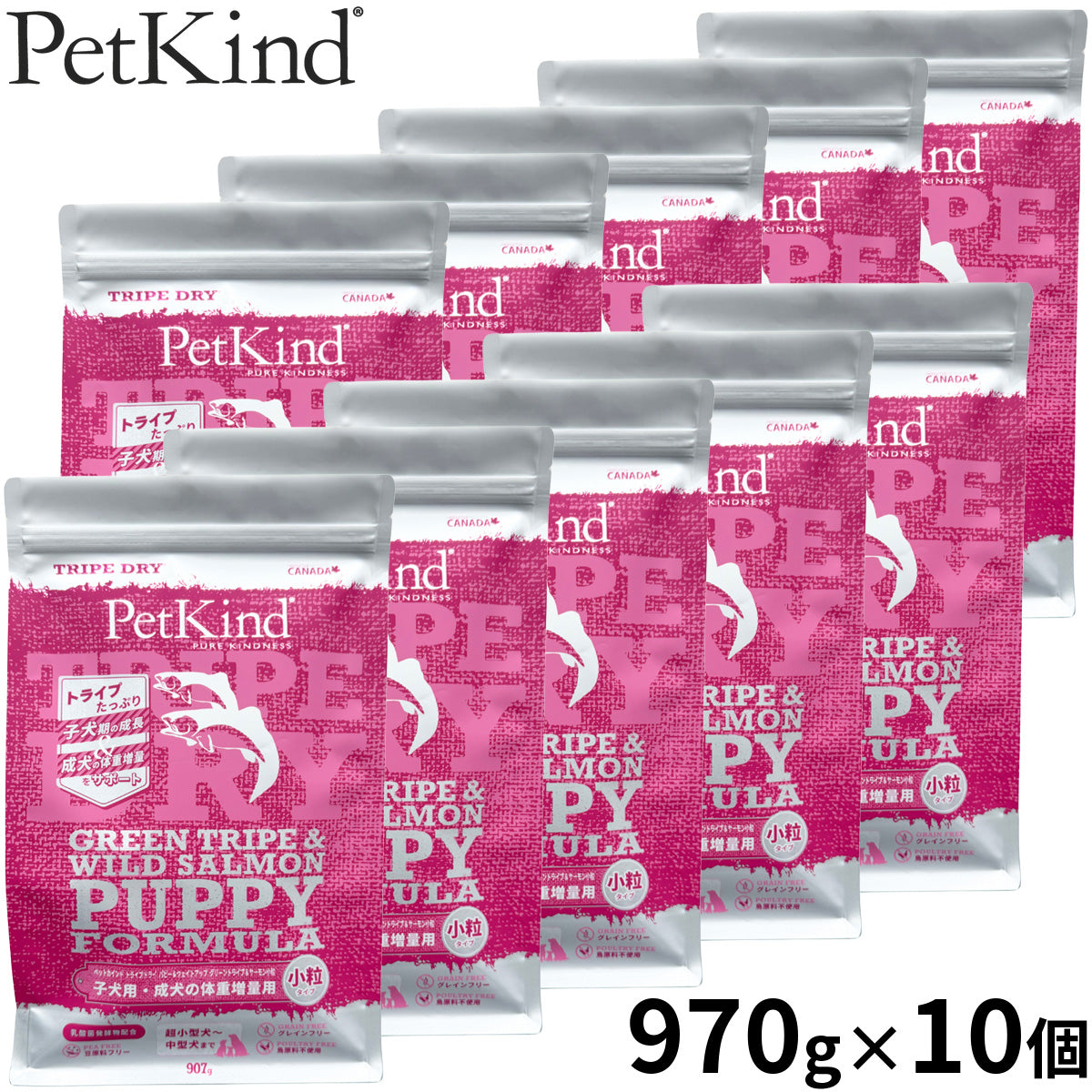 ペットカインド Pet Kind トライプドライ TripeDry ドッグフード パピー＆ウェイトアップ グリーントライプ＆サーモン 小粒 907g×10個