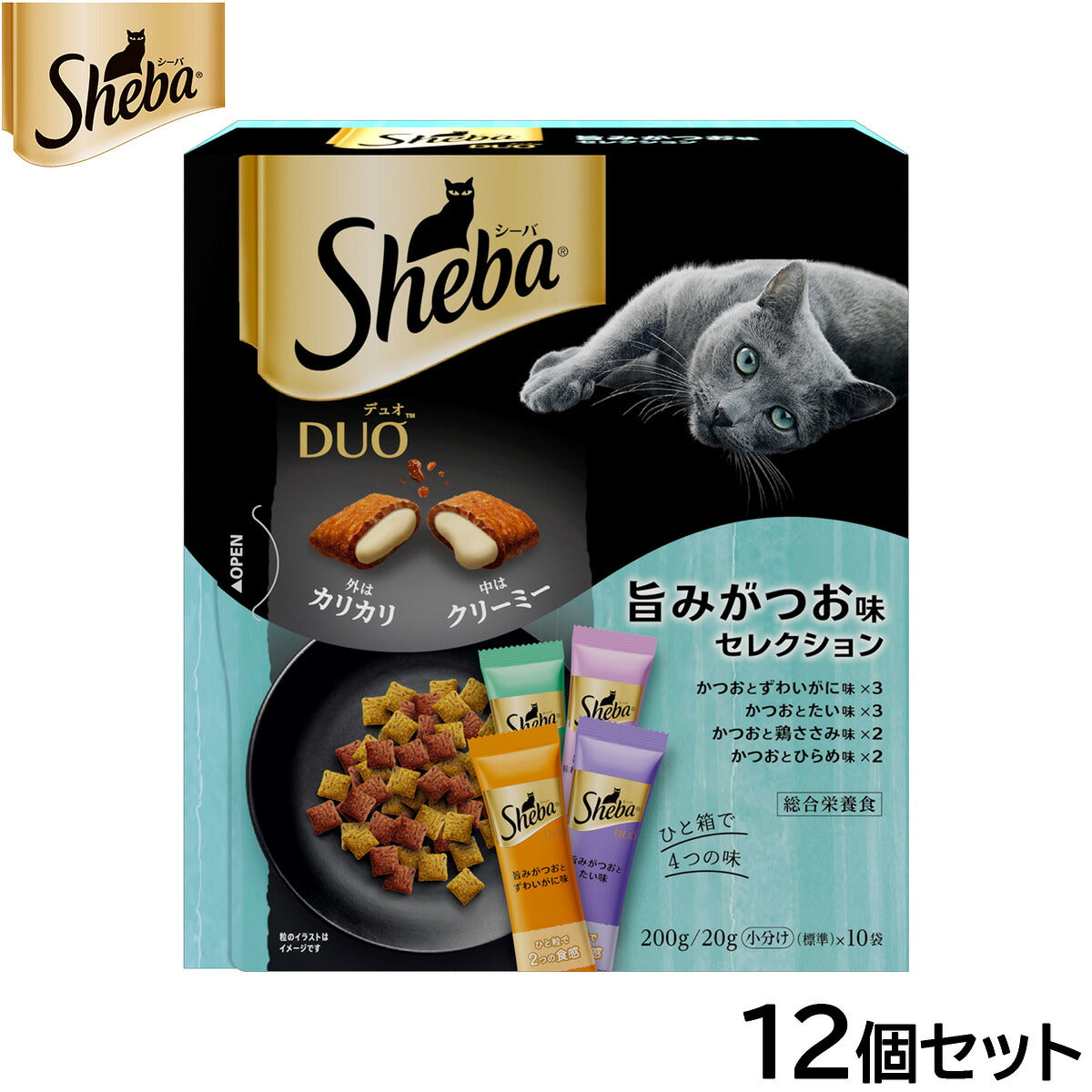 シーバ キャットフード 成猫用 デュオ ひと箱で4つの味 旨みがつお味セレクション 200g×12個セット【送料無料】 ねこ