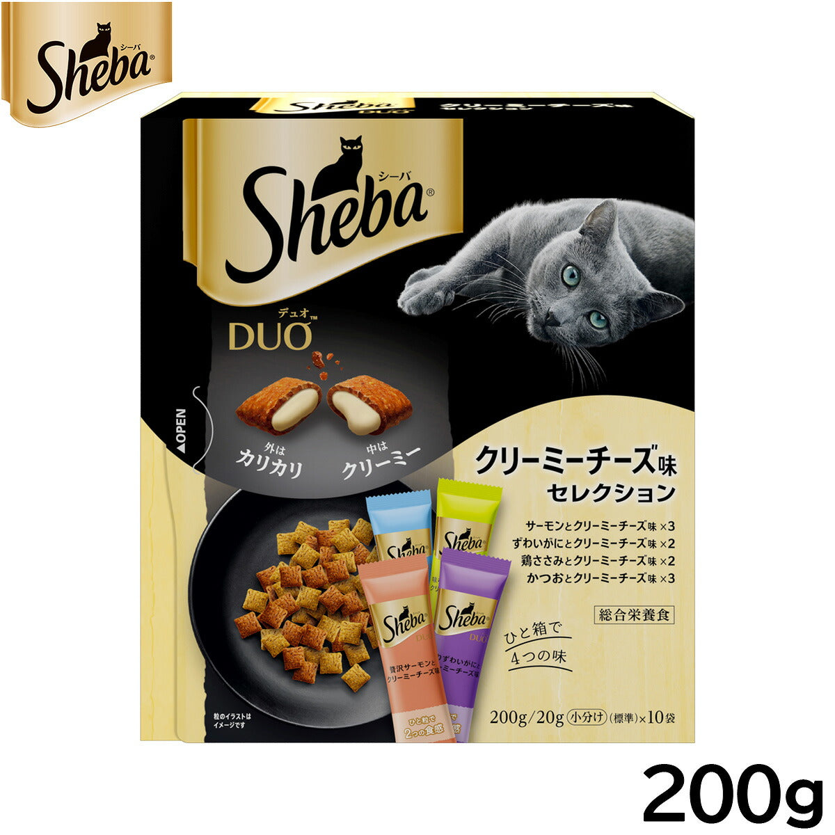 シーバ キャットフード 成猫用 デュオ ひと箱で4つの味 クリーミーチーズ味セレクション 200g ねこ