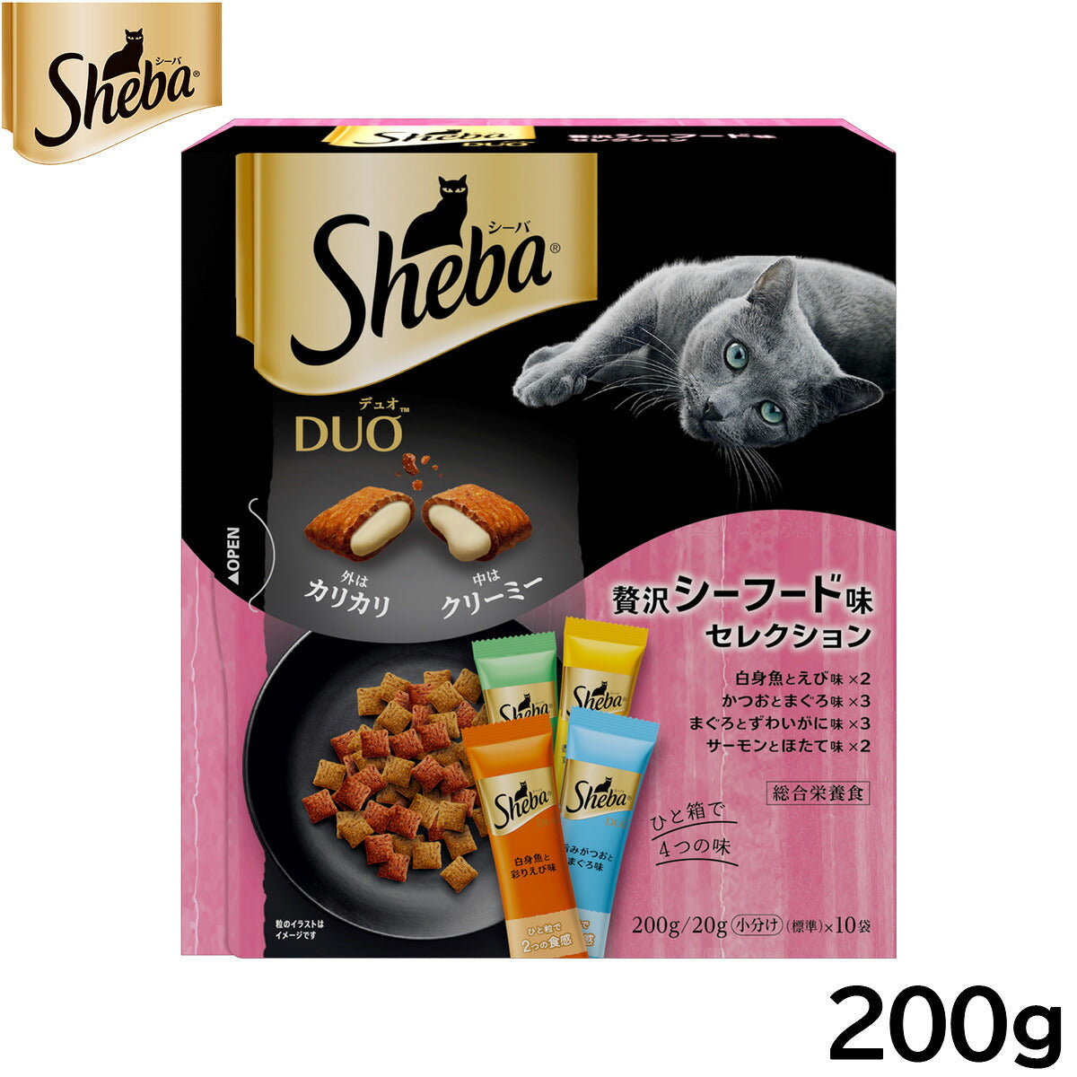 シーバ キャットフード 成猫用 デュオ ひと箱で4つの味 贅沢シーフード味セレクション 200g ねこ
