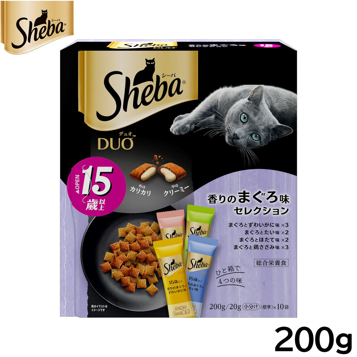 シーバ キャットフード 15歳以上 デュオ ひと箱で4つの味 香りのまぐろ味セレクション 200g ねこ