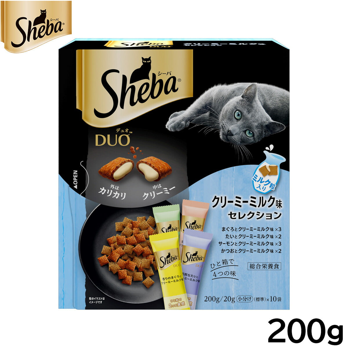 シーバ キャットフード 成猫用 デュオ ひと箱で4つの味 クリーミーミルク味セレクション 200g ねこ