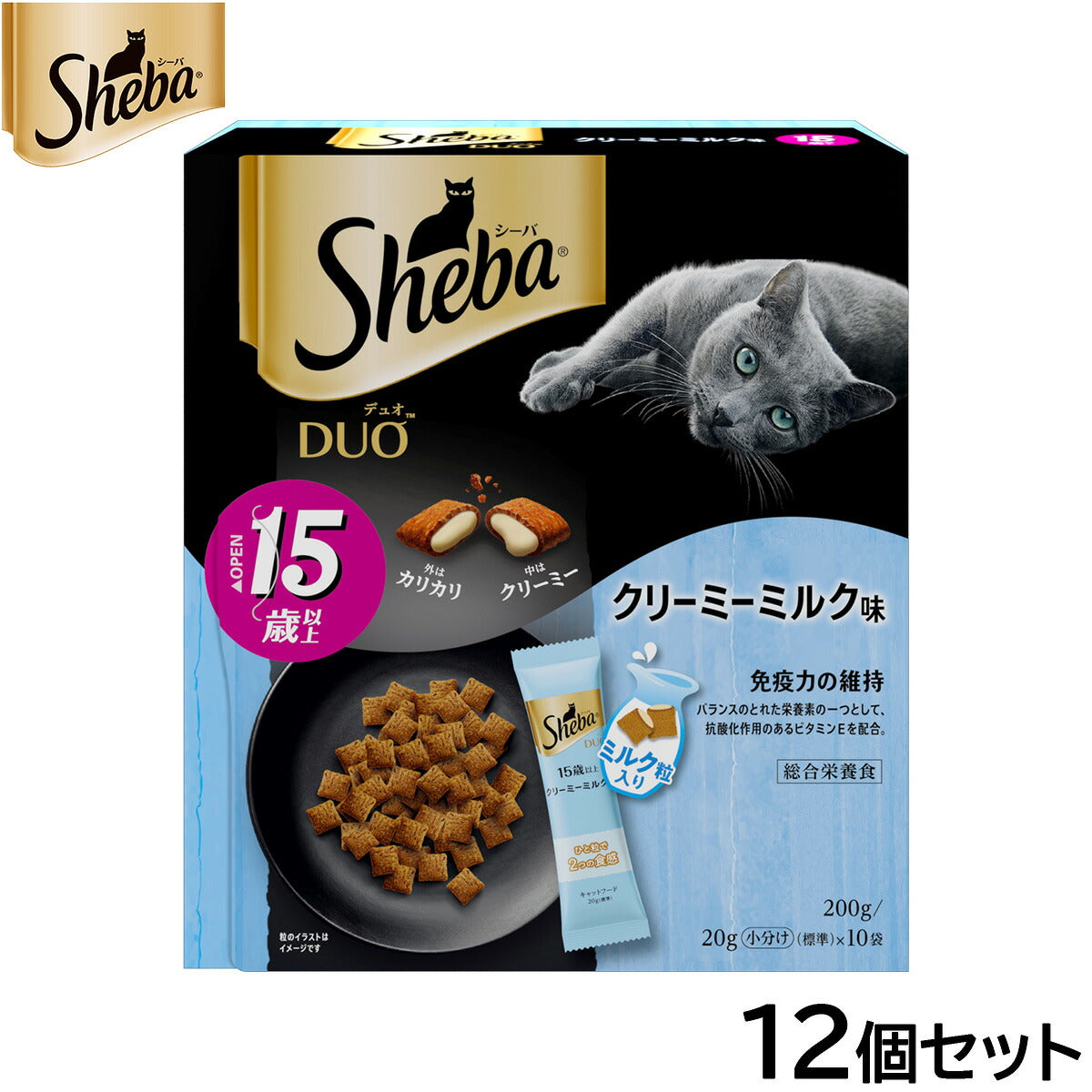 シーバ キャットフード 15歳以上 デュオ ひと箱で4つの味 クリーミーミルク味 200g×12個セット【送料無料】 ねこ