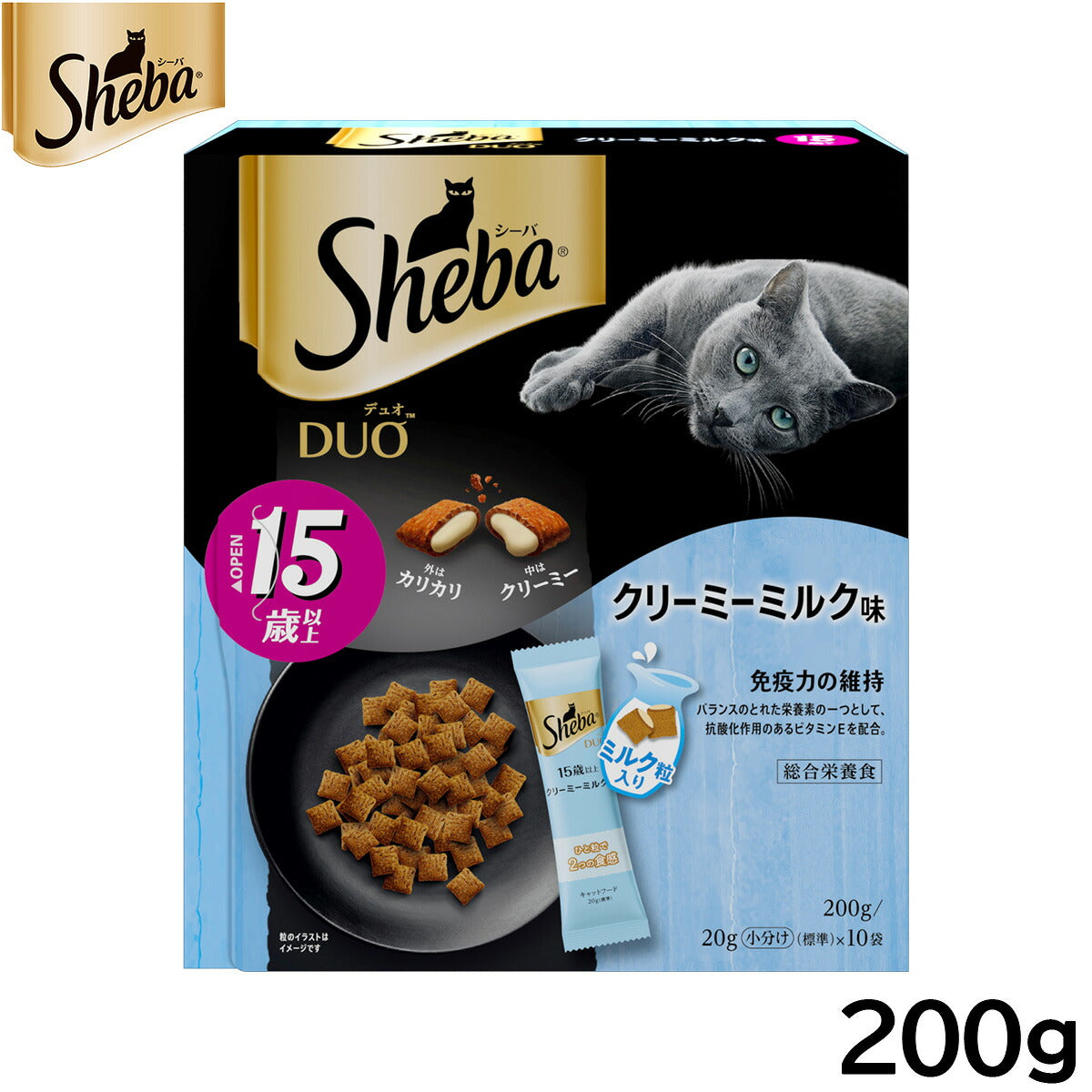 シーバ キャットフード 15歳以上 デュオ ひと箱で4つの味 クリーミーミルク味 200g ねこ