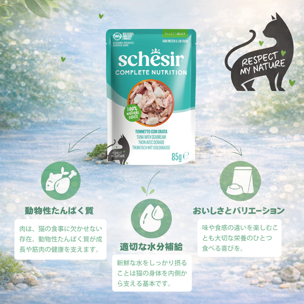 Schesir シシア パウチ ツナwithシーブリーム（鯛） キャットフード 85g