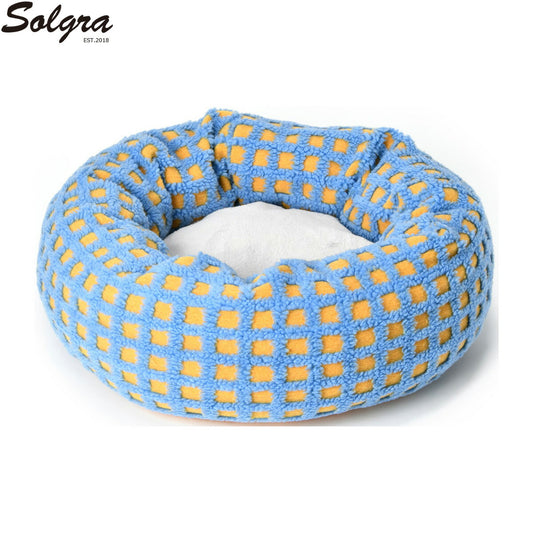 Solgra ソルグラ チェック柄ラウンドベッド ブルー【送料無料】