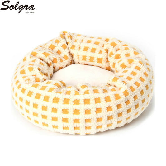 Solgra ソルグラ チェック柄ラウンドベッド オフホワイト【送料無料】