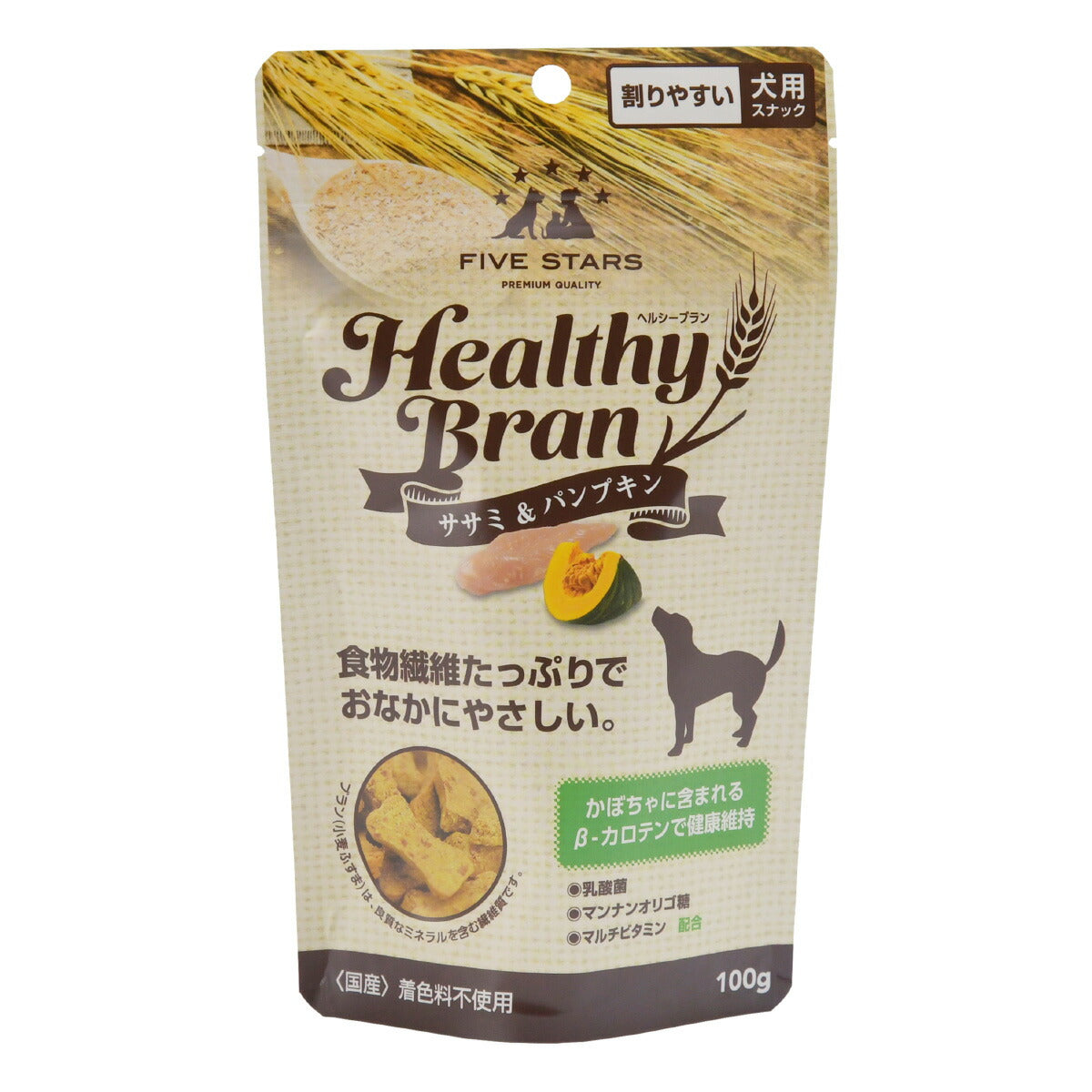 FIVE STARS ヘルシーブラン ササミ＆パンプキン 犬用おやつ 100g ドッグトリーツ 国産 無添加 食物繊維 乳酸菌