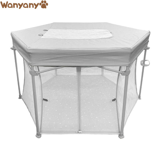 Wanyanya わにゃにゃ 屋根つきおりたたみペットサークル わんパーク ライトグレー【送料無料】