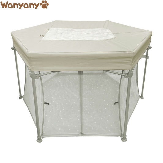 Wanyanya わにゃにゃ 屋根つきおりたたみペットサークル わんパーク ベージュ【送料無料】