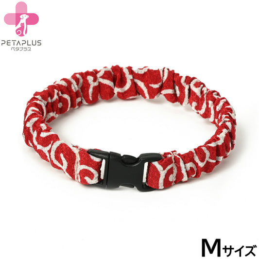 ペタプラス にゃんくるバンド(ちりめん) 猫・小型犬用 ネックバンド M 唐草模様レッド【送料無料】