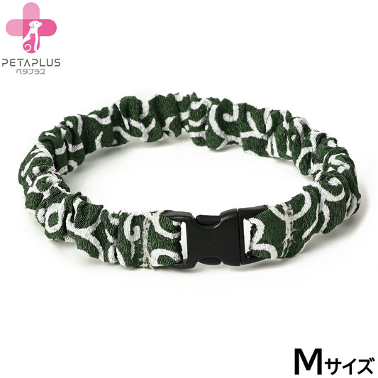 ペタプラス にゃんくるバンド(ちりめん) 猫・小型犬用 ネックバンド M 唐草文様グリーン【送料無料】