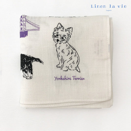 Linen la vie（リネン ラ・ヴィ） イギリスヨークシャーテリア ハンカチ ホワイト