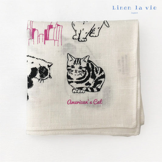 Linen la vie（リネン ラ・ヴィ） アメリカンキャット ハンカチ ホワイト