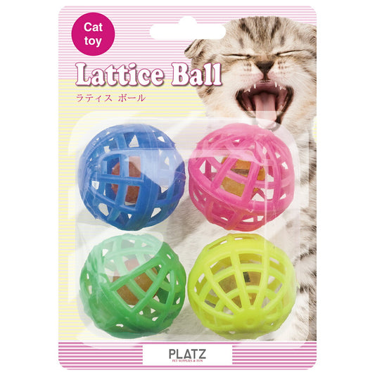 PLATZ ラティスボール 4P 猫 おもちゃ ボール 鈴 音が鳴る カラフル
