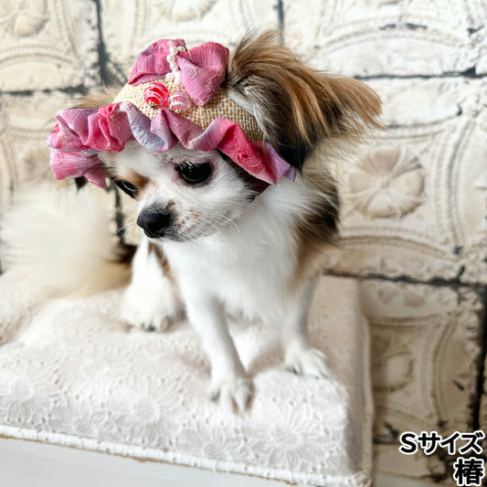 犬の帽子 ガーデンオブエデン ヨーヨーリボンハット S 椿【送料無料】