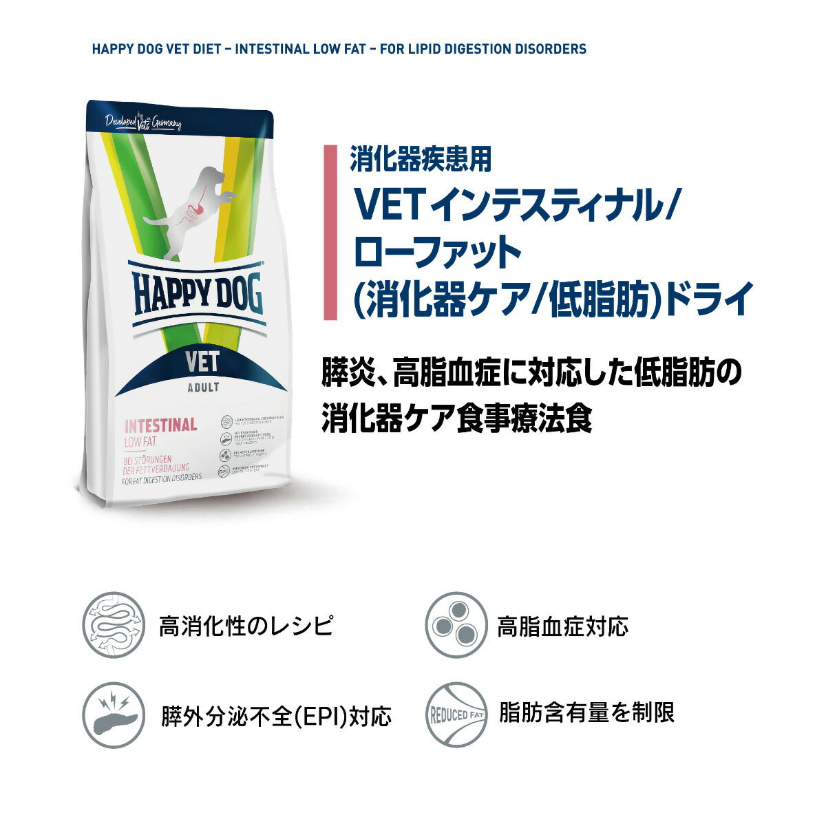 ハッピードッグ HAPPY DOG VET ドッグフード 犬用療法食 インテスティナル ローファット（消化器ケア/低脂肪） 80g