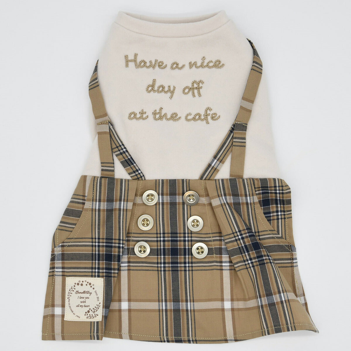 ジェメリ Gemelli Dog チェックワンピース 3号 オフホワイト 犬 服 ドッグウェア サスペンダー 伸びる 女の子 かわいい 秋冬