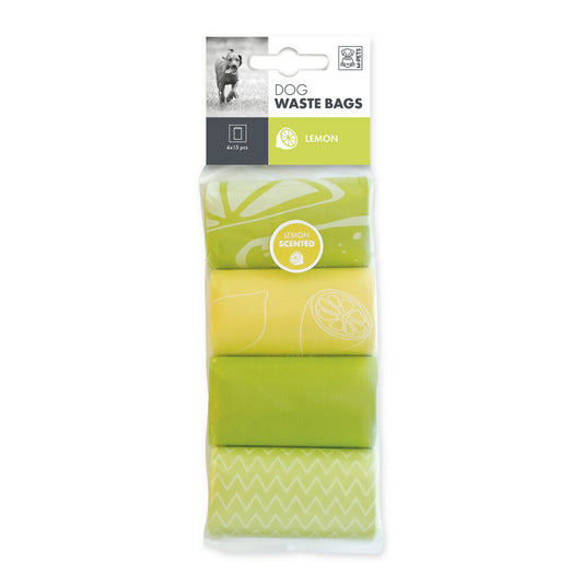 M-PETS エムペッツ エチケットバッグ レモン 60枚入(15枚×4ロール) 犬 うんち袋 マナー袋 エチケット袋 ゴミ袋 ウンチ 処理袋 香り付き お散歩 アウトドア おでかけ マナー