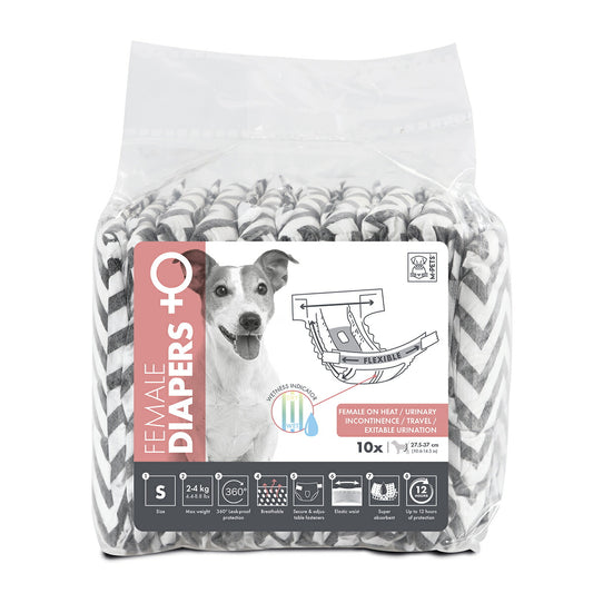M-PETS エムペッツ 女の子用オムツ S 10枚入り 犬 マナーパンツ 紙おむつ 超小型犬 12時間超吸収 おしっこお知らせラインシェブロンストライプ 北欧風