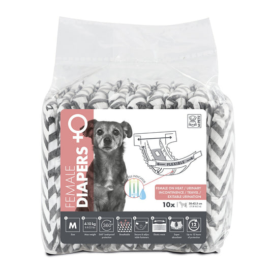 M-PETS エムペッツ 女の子用オムツ M 10枚入り 犬 マナーパンツ 紙おむつ 小型犬 12時間超吸収 おしっこお知らせラインシェブロンストライプ 北欧風