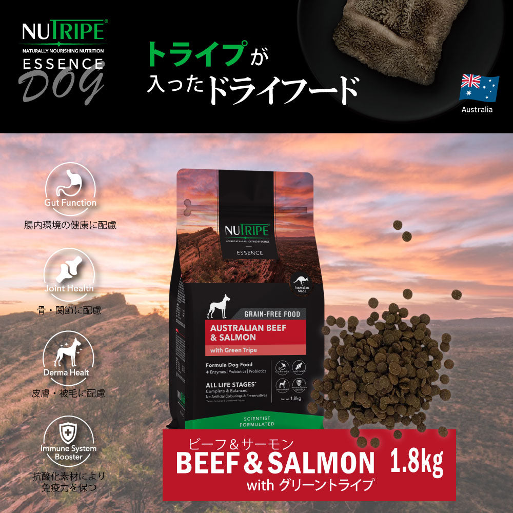 ニュートライプ GFドライ ドッグ ビーフ＆サーモン with グリーントライプ 1.8kg 送料無料グレインフリー 穀物不使用 犬 ドッグフード 無添加