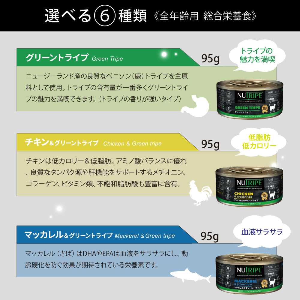 ニュートライプ 猫缶 CAT PURE マッカレル＆グリーントライプ 95g