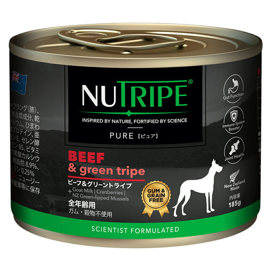 ニュートライプ ドッグフード ウェット ピュア ビーフ&グリーントライプ 185g NUTRIPE 無添加 缶詰 総合栄養食 穀物不使用 犬