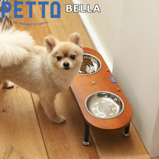 PETTO(ペットト)BELLA(ベラ)フードスタンドセット ブラウン 関家具 フードテーブル フードボウル ペット 犬 猫 フードボウルスタンド 高さがある 脚付