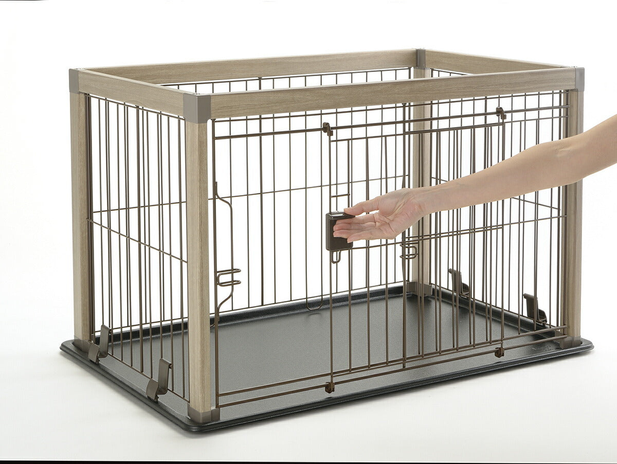 リッチェル Richell アルミフレームペットサークル 90-60 ベージュ 犬 サークル ケージ 屋内 長方形 超小型犬 小型犬 スライド式 ワンタッチロック解除 木目柄