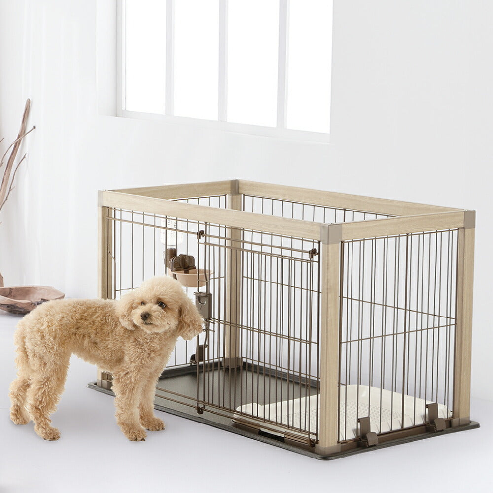 リッチェル Richell アルミフレームペットサークル 90-60 ベージュ 犬 サークル ケージ 屋内 長方形 超小型犬 小型犬 スライド式 ワンタッチロック解除 木目柄